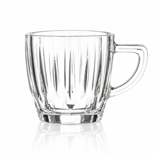 Fluted glass tea mugs with handle, set of 6