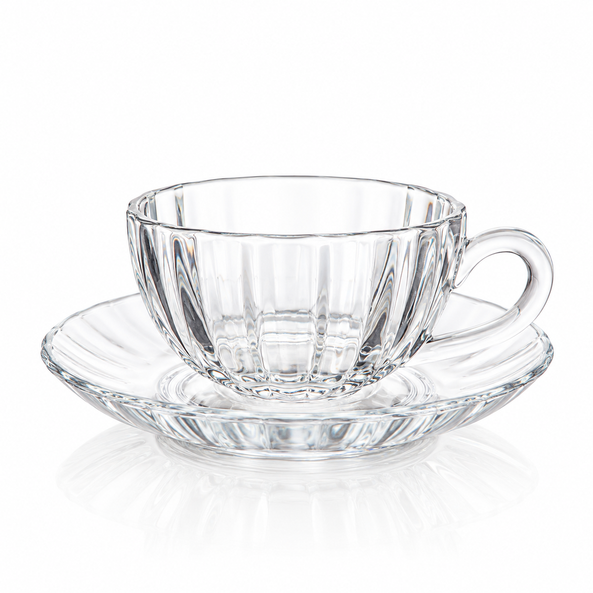 C-201 glass tea cup and saucer on white