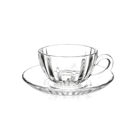C-201 glass tea cup and saucer on white