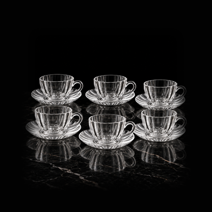 C-201 set of 6 tea cups and saucers on black marble