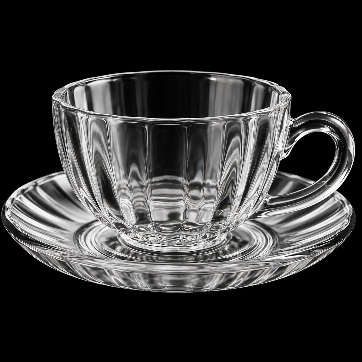 C-201 tea cup and saucer fluted glass close-up