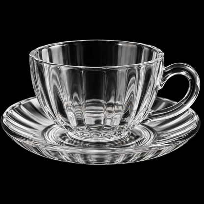 C-201 tea cup and saucer fluted glass close-up