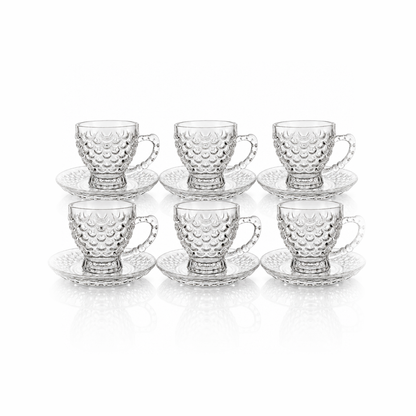 Set of 6 fish scale glass tea cups and saucers