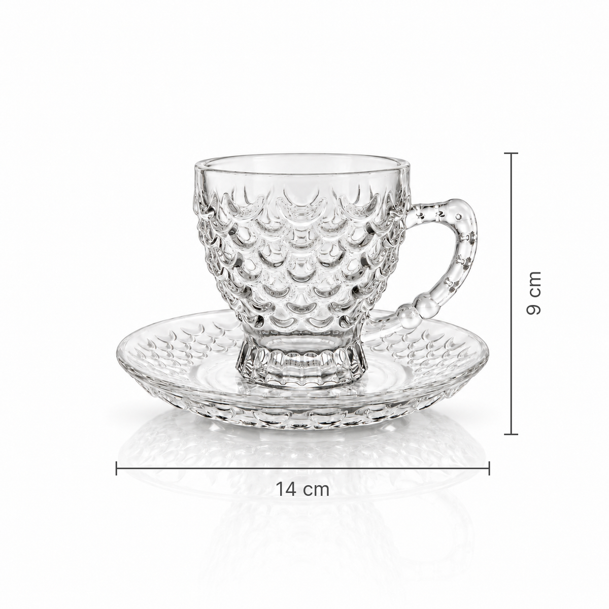 Tea cup and saucer dimensions 14 cm x 9 cm