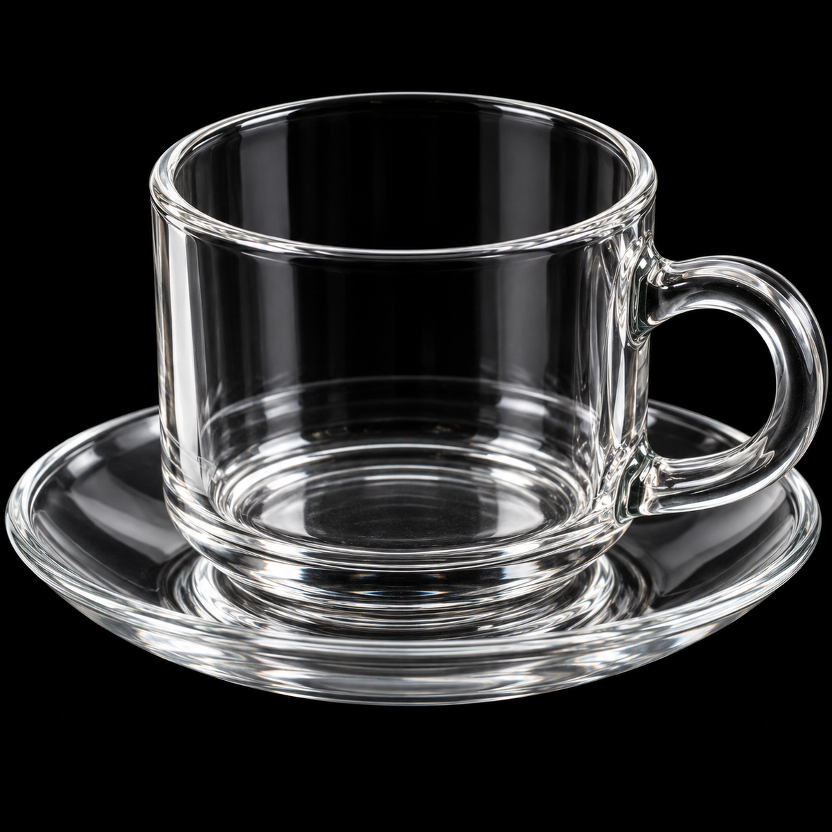 Close-up of glass tea cup rim and handle