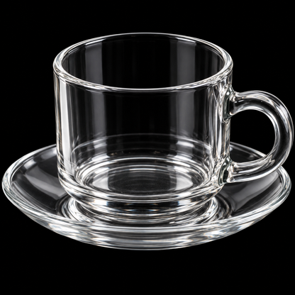 Close-up of glass tea cup rim and handle