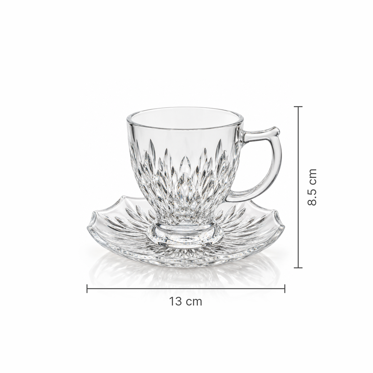 Tea cup and saucer dimensions 13 cm x 8.5 cm