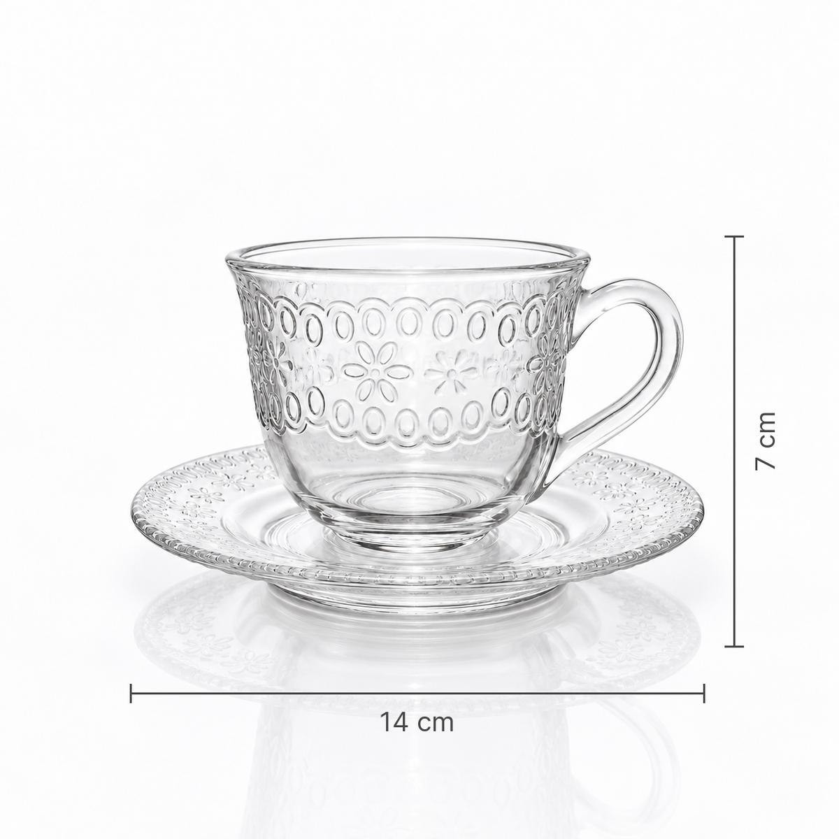 Tea cup and saucer dimensions 14 cm x 7 cm