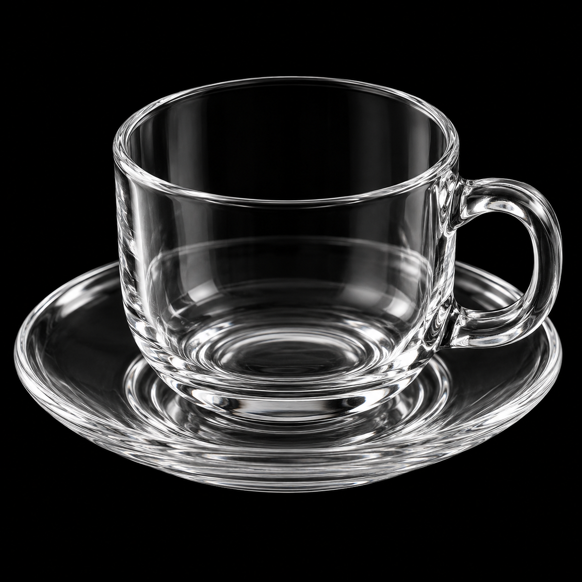 Close-up of glass tea cup rim and handle