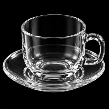 Close-up of glass tea cup rim and handle