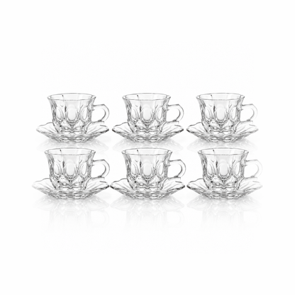 Set of 6 oval bubble glass tea cups and saucers