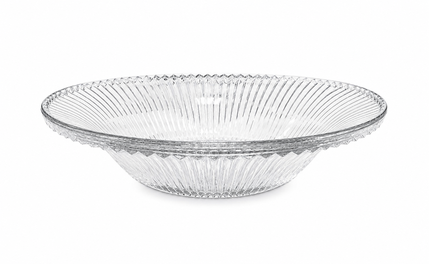 Crystal Ribbed Glass Serving Bowl – 38cm