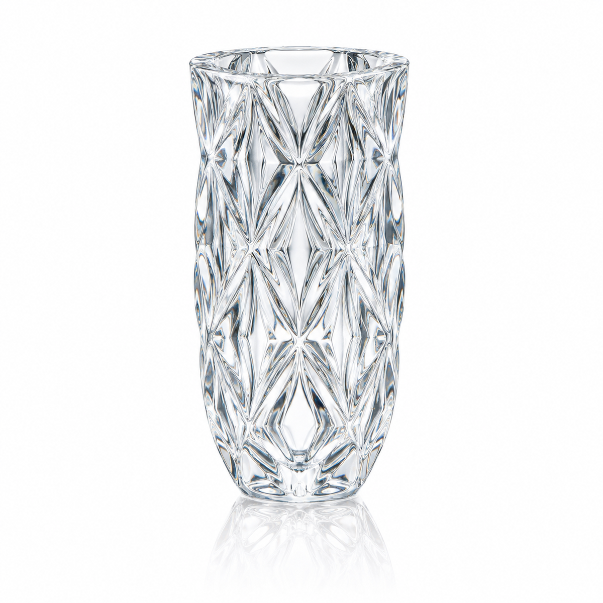 Hexagonal diamond cut crystal flower vase on white