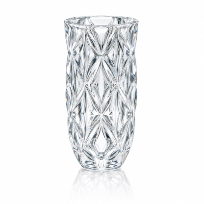 Hexagonal diamond cut crystal flower vase on white