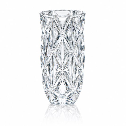 Hexagonal diamond cut crystal flower vase on white