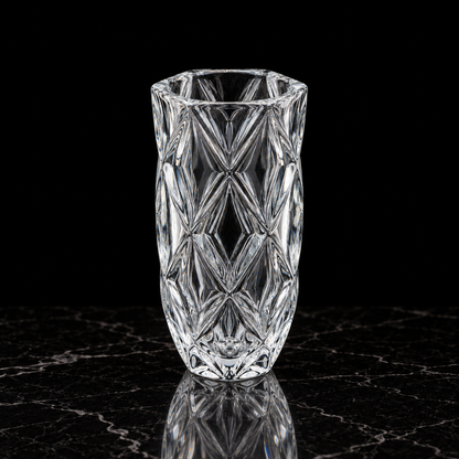 Crystal flower vase on black marble