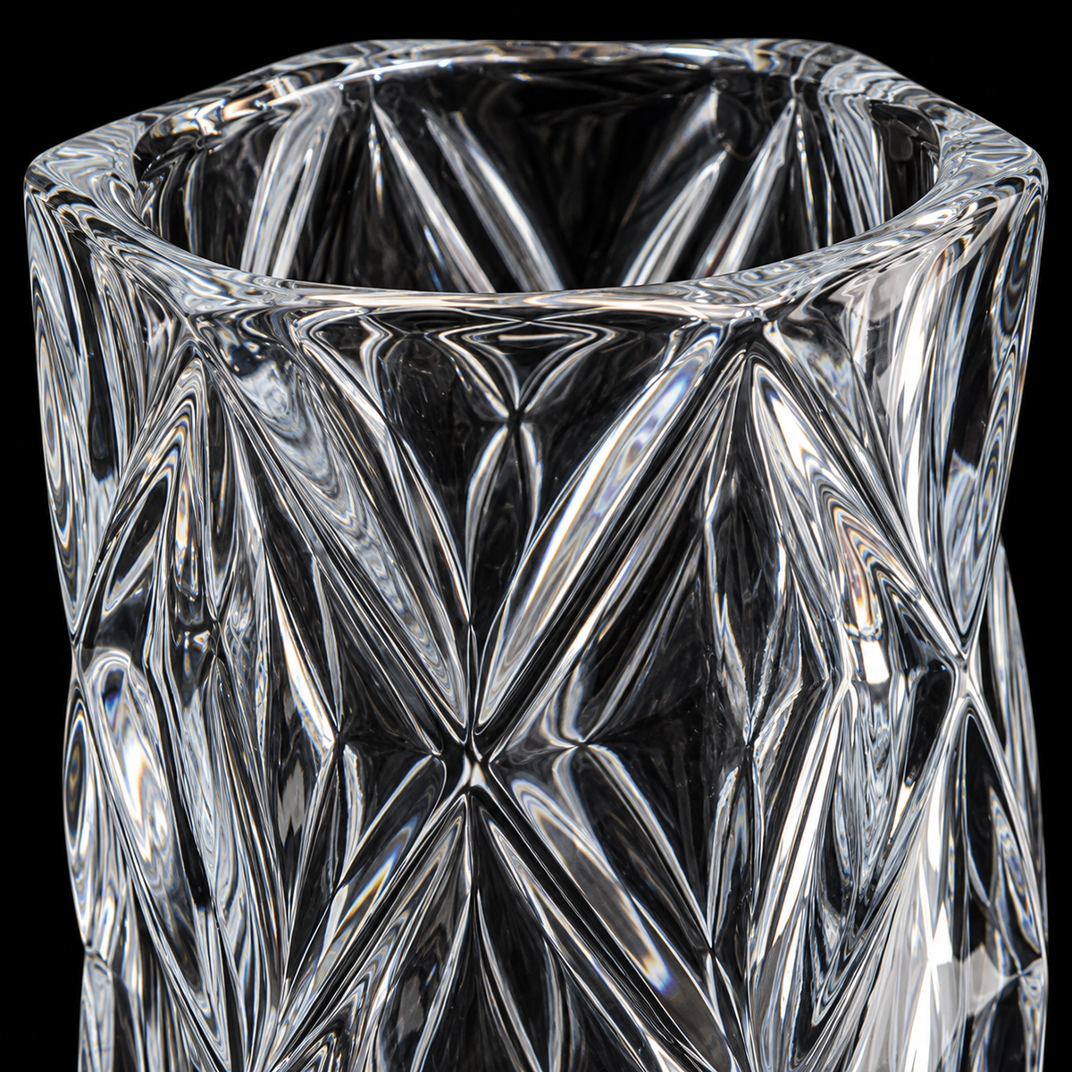 Close-up of diamond cut crystal vase