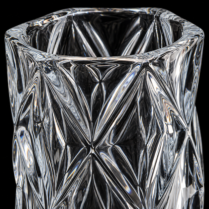 Close-up of diamond cut crystal vase