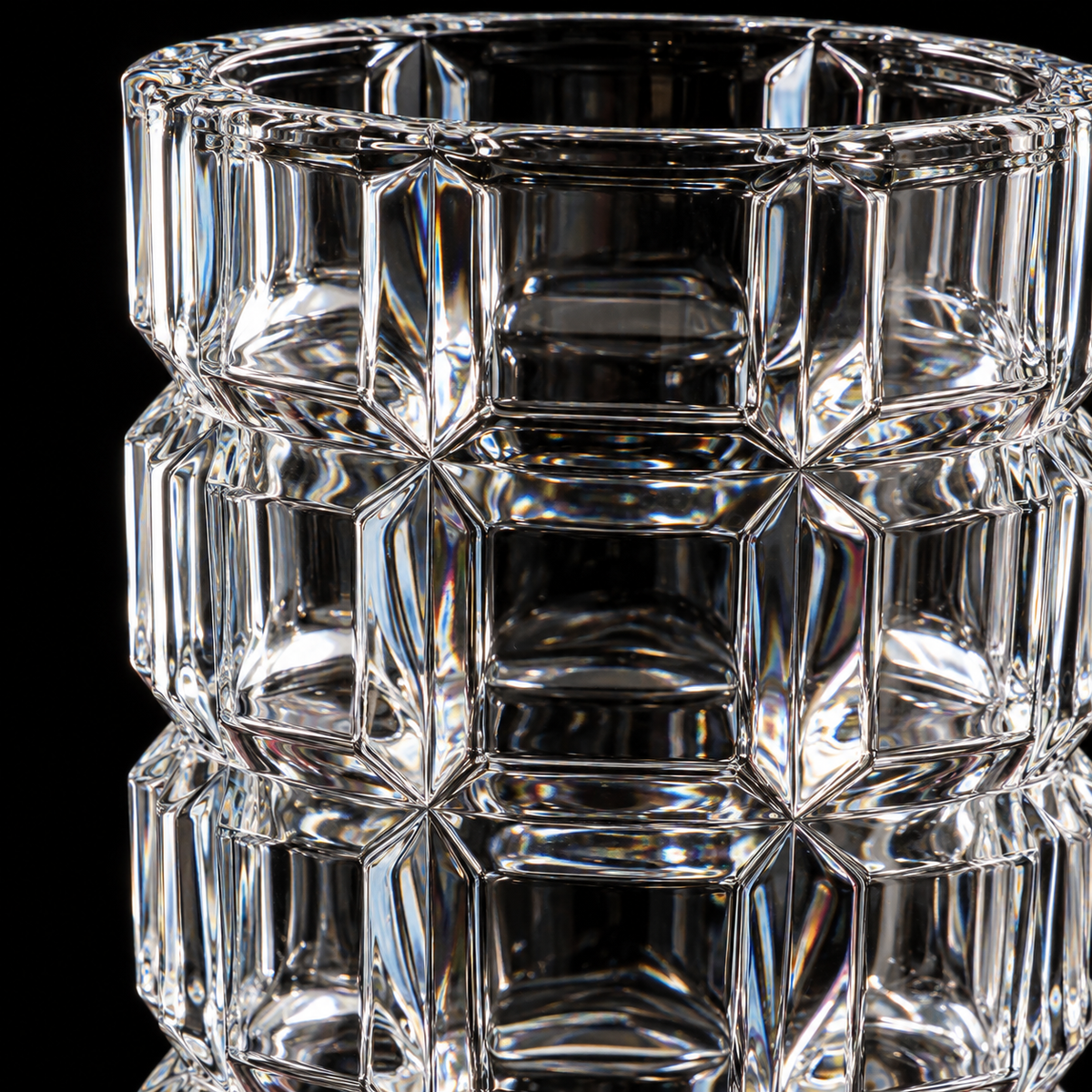 Crystal block-cut flower vase detail
