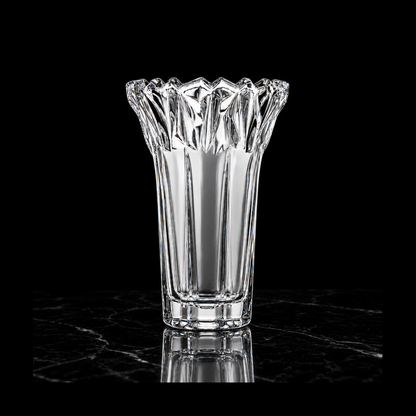 Crystal flower vase on black marble