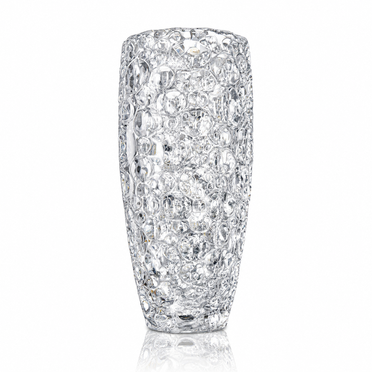 Tall bubble textured crystal flower vase on white