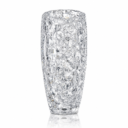 Tall bubble textured crystal flower vase on white