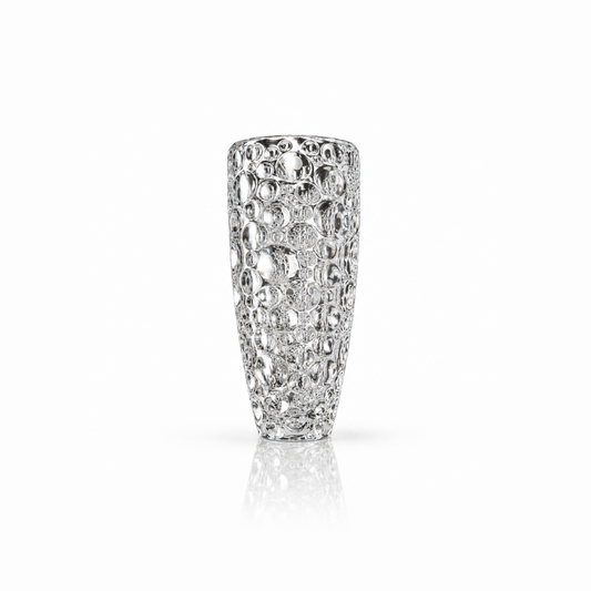 Tall bubble textured crystal flower vase on white