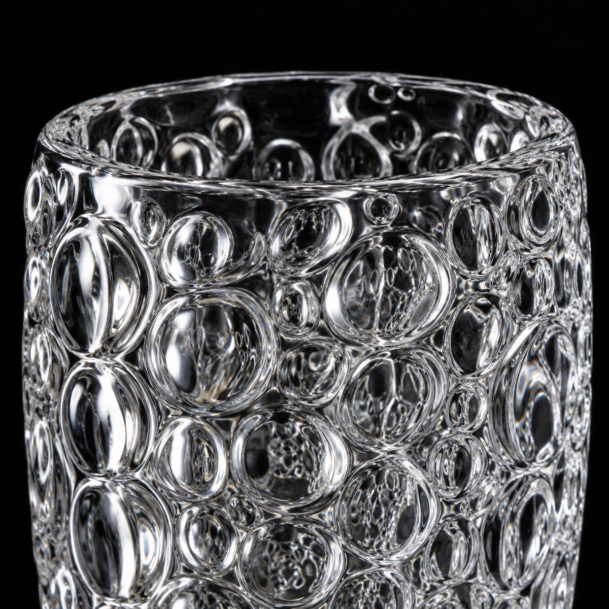 Close-up of bubble texture crystal vase
