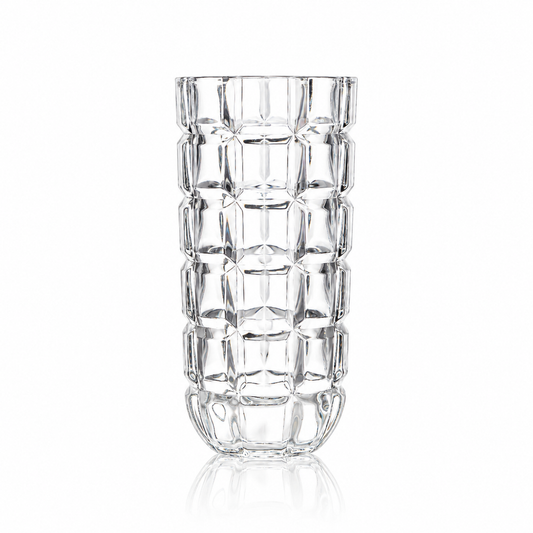 Block cut crystal flower vase on white