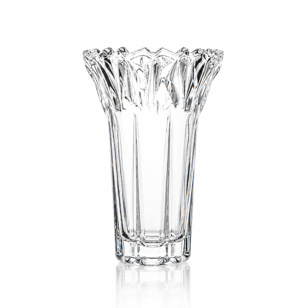 Crown rim crystal flower vase on white