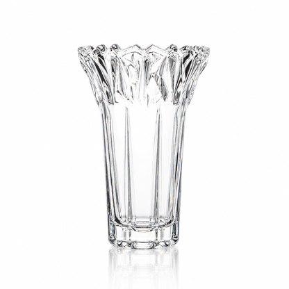Crown rim crystal flower vase on white
