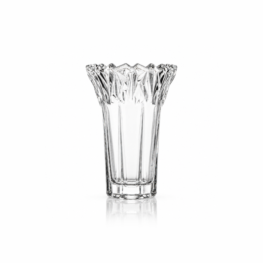 Crown rim crystal flower vase on white