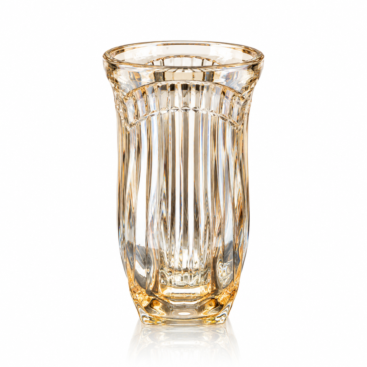 Champagne ribbed crystal flower vase on white
