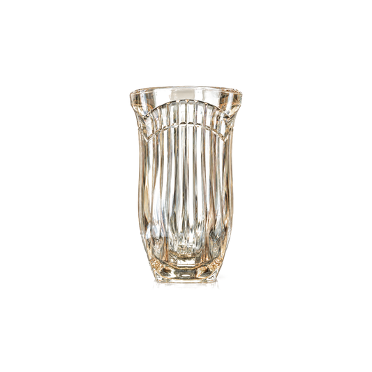 Champagne ribbed crystal flower vase on white