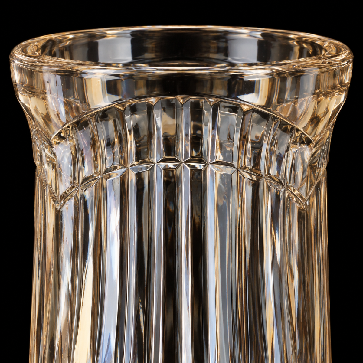 Close-up of ribbed champagne crystal vase