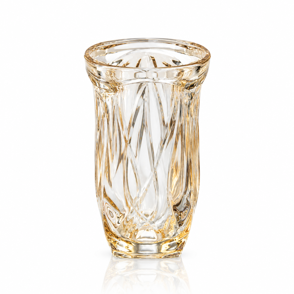 Champagne wavy crystal flower vase on white