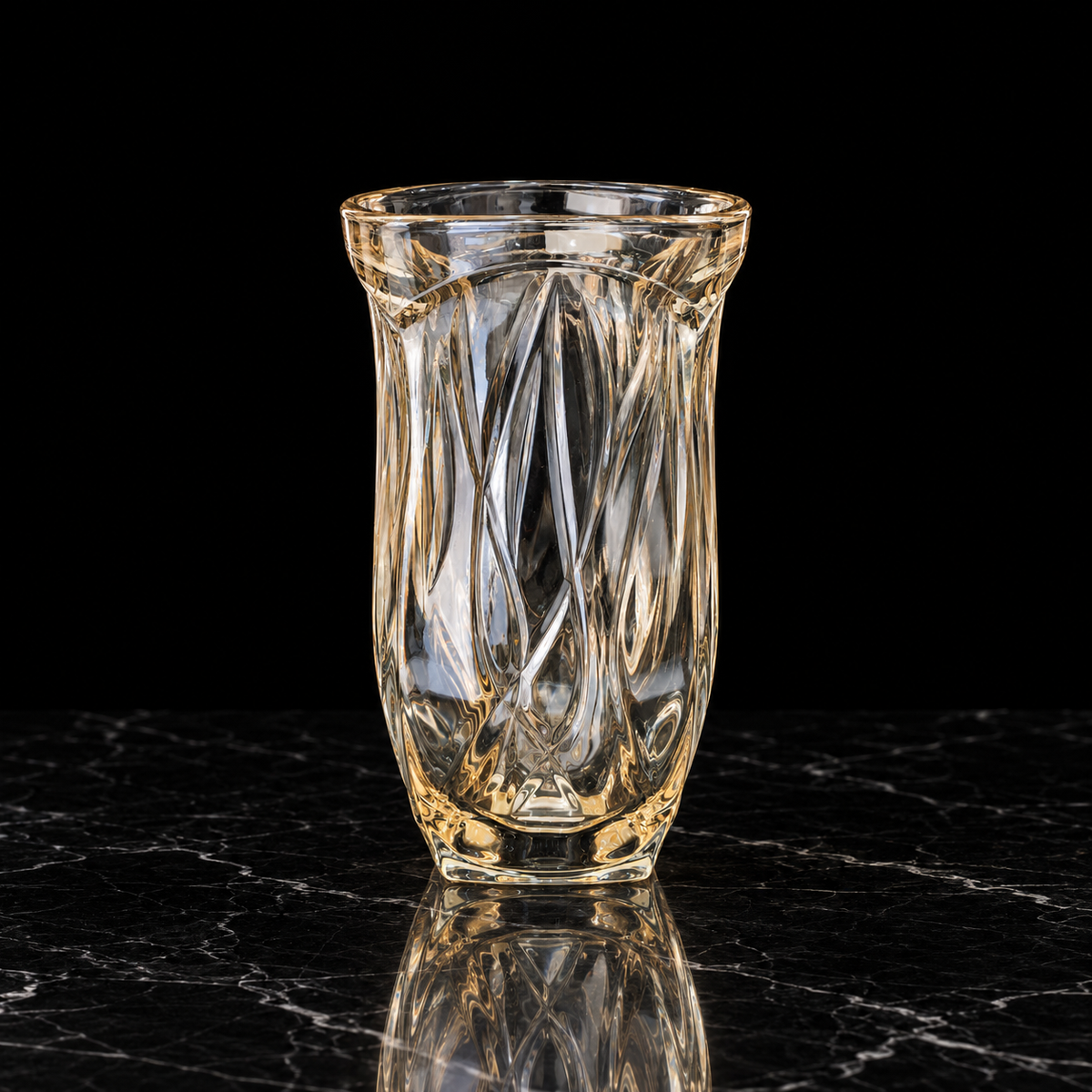 Champagne crystal vase on black marble