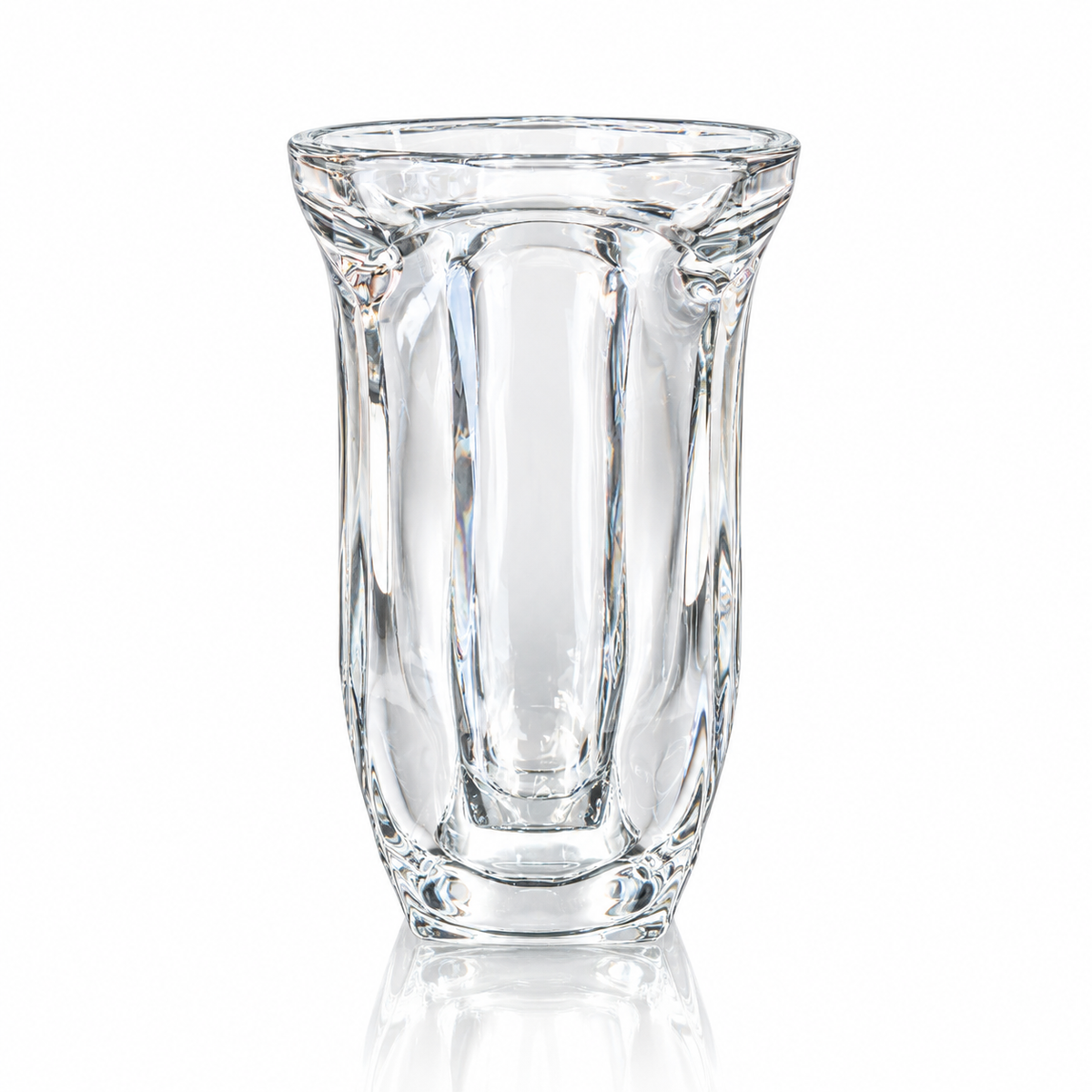 F-216 Flower Vase - clear sculpted crystal vase on white