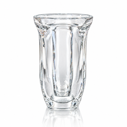 F-216 Flower Vase - clear sculpted crystal vase on white