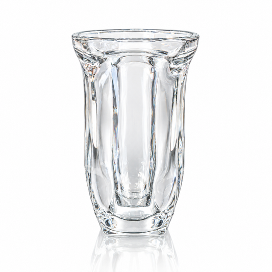 F-216 Flower Vase - clear sculpted crystal vase on white