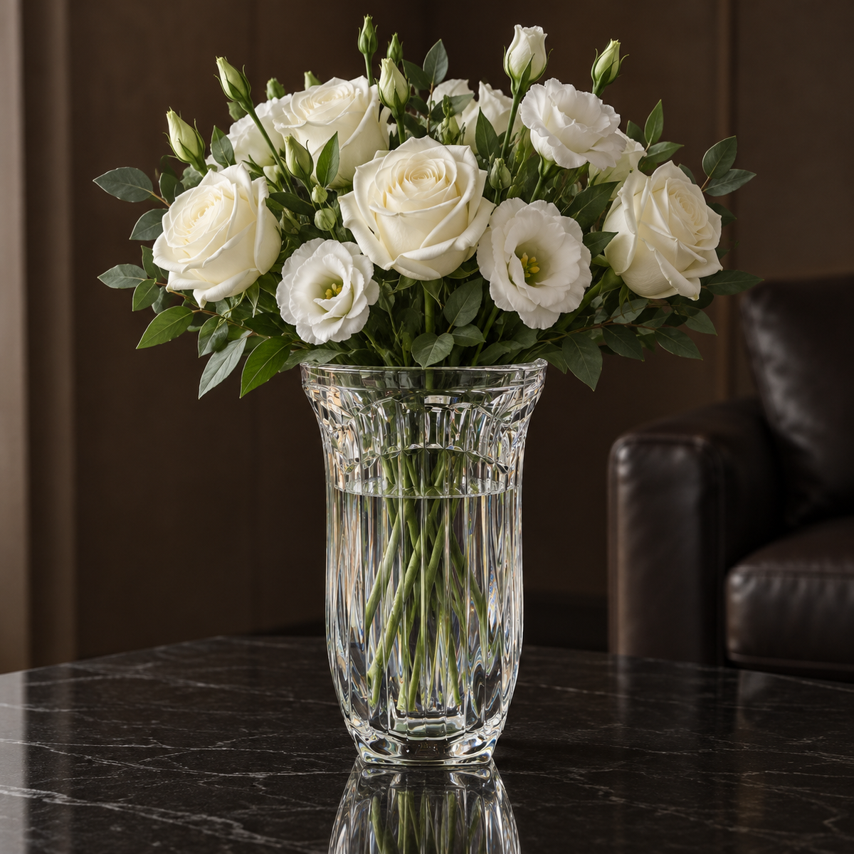 F-217 Flower Vase with white roses in a living room