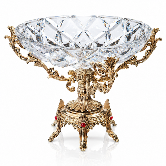 Crystal fruit bowl with gold stand
