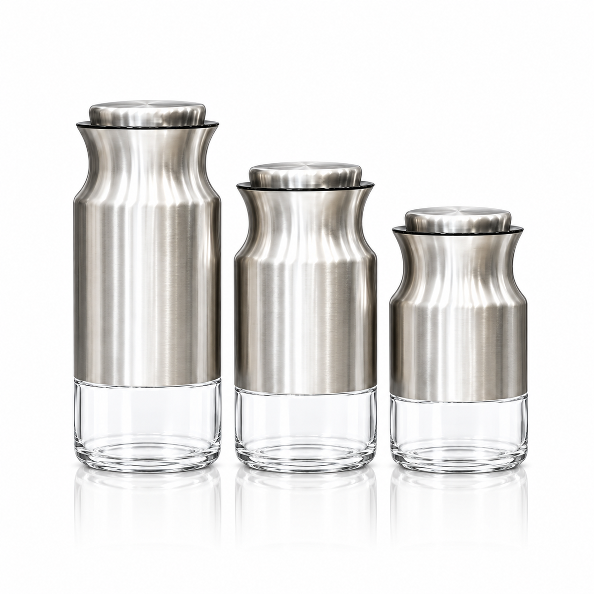 Steel and glass storage jar set of 3