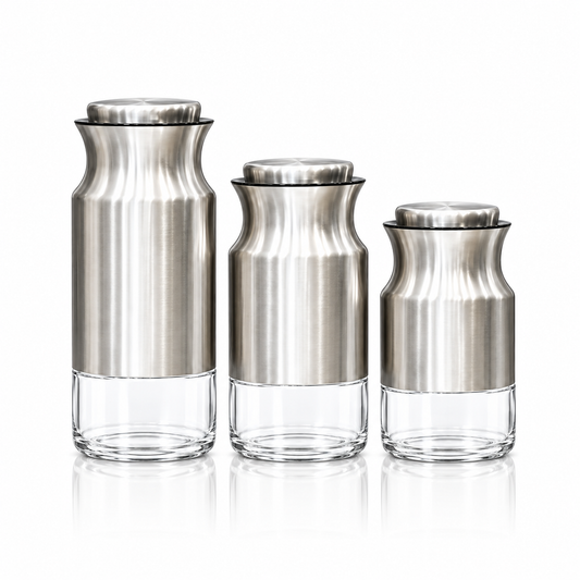 Steel and glass storage jar set of 3