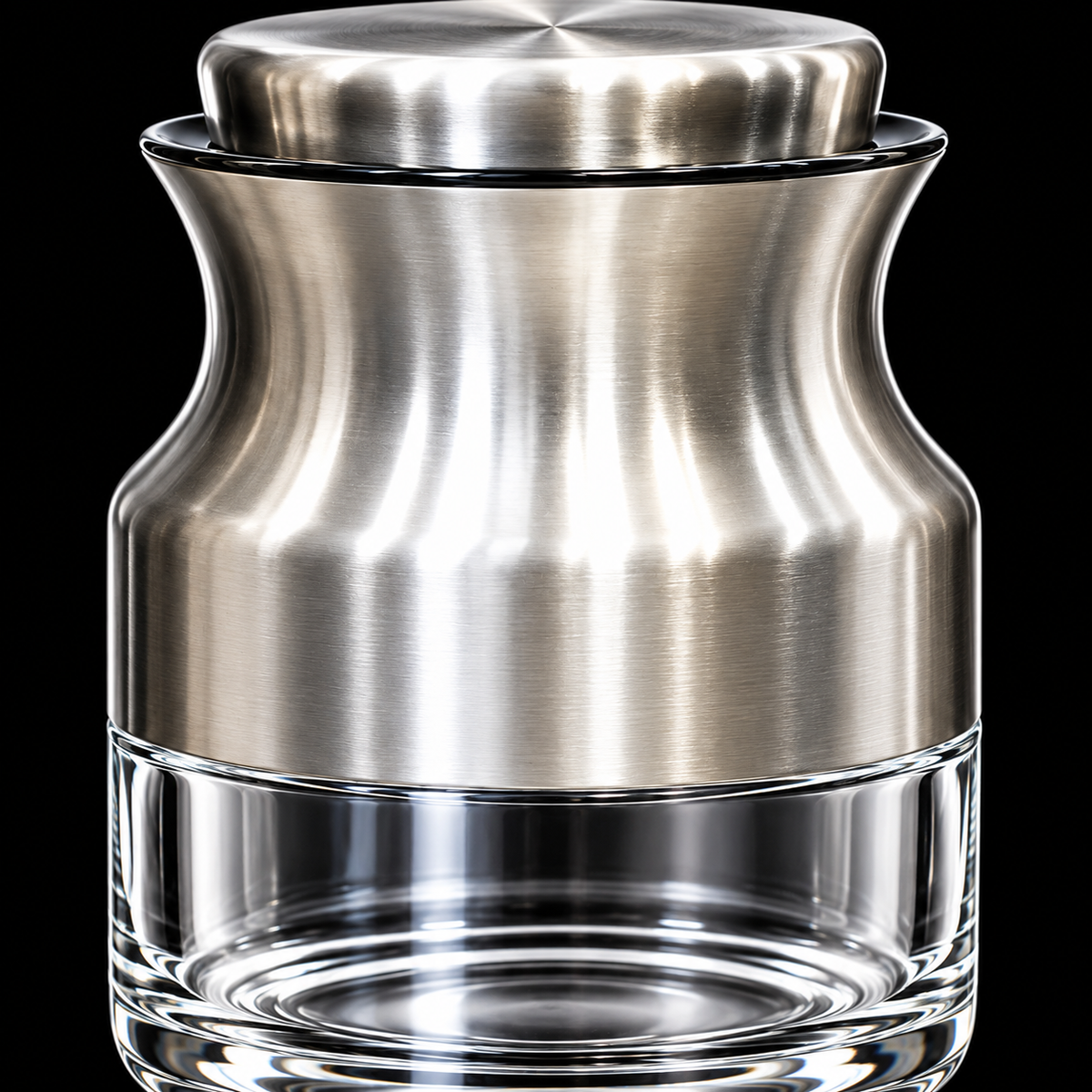 Steel and glass storage jar detail