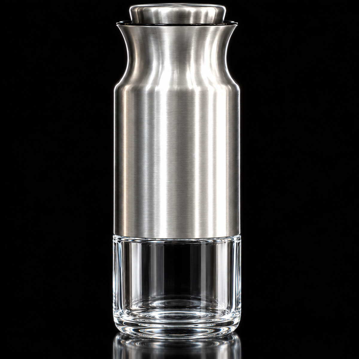 Steel and glass storage jar detail