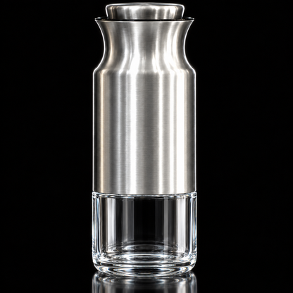 Steel and glass storage jar detail