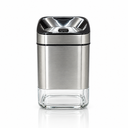 Steel and glass storage jar