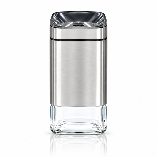Steel and glass storage jar