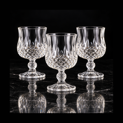 Crystal goblets on black marble